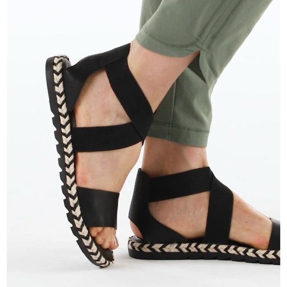 Sorel Ella II Leather Strappy‎ Stretch Sandal 8.5 Minimalist Espadrille Flats